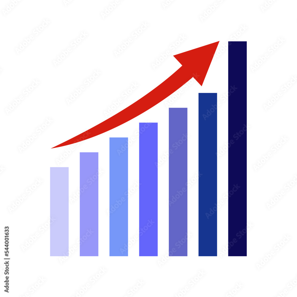 Graphic chart growing up in blue gradient color Graphic chart growing up in blue gradient color