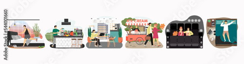 Man daily life vector, home life, rest and work