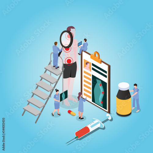 Spine pain, problems and disorders isometric 3d vector illustration concept for banner, website, illustration, landing page, flyer, etc.