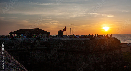 sunset on the walls of Cartagena indias in Colombia