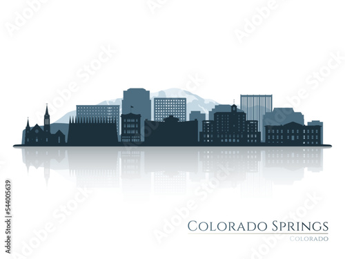 Colorado Springs skyline silhouette with reflection. Landscape Colorado Springs. Vector illustration.