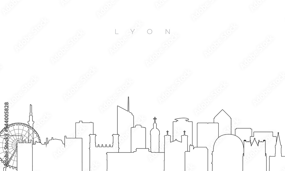 Outline Lyon skyline. Trendy template with Lyon buildings and landmarks in line style. Stock vector design.