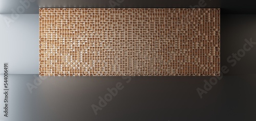 Obraz na płótnie Luxury parametric abstract architectural minimalistic background. Contemporary showroom. Modern black exhibition tunnel. Empty gallery. Stand, table. Interior backlight. 3D illustration and rendering w salonie