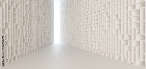 Obraz na płótnie Luxury white abstract architectural minimalistic background. Contemporary showroom. Modern exhibition stand. Empty gallery. Backlight. Polygonal Graphic Design. 3D illustration and rendering. w salonie