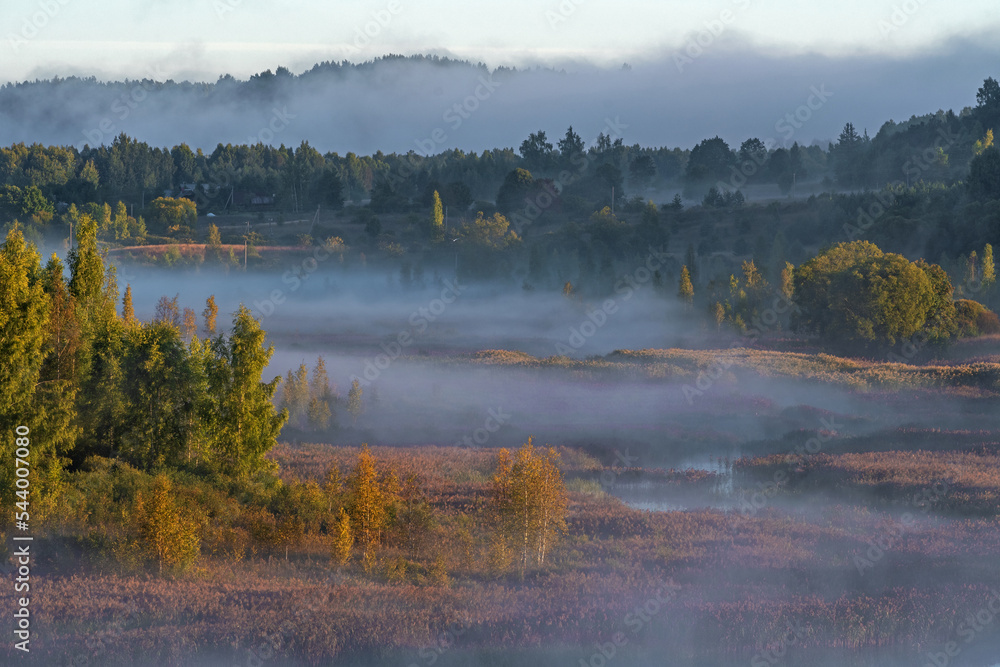 Foggy dawn in Izborsko-Malskaya Valley, Pskov region Foggy dawn in Izborsko-Malskaya Valley, Pskov region