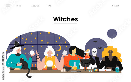 Witches fortune teller vector flat landing page