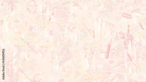 Background pattern abstract seamless design texture. Pastel. Theme is about embellishment, tones, straight razor, powder, ointment, hair care, scissors, maquillage, barber, Barber pole