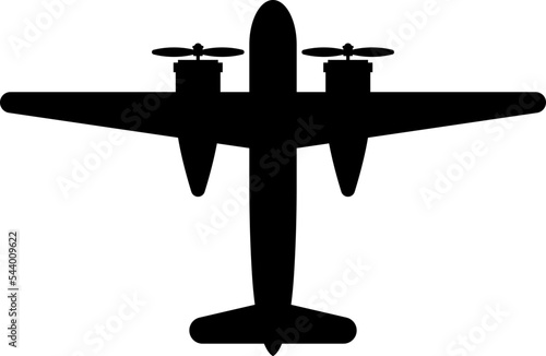 Top view of plane silhouette icon. Vector illustration isolated on white