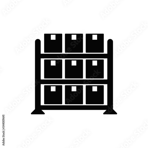 warehouse racking icon in black flat glyph, filled style isolated on white background