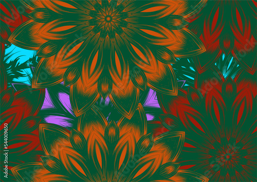 Flowers. Seamless floral background. Tracery handmade nature ethnic fabric backdrop pattern. Textile design texture. Decorative color art. Vector