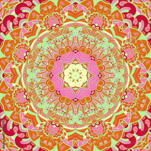 Seamless tile texture. Tracery mehndi design image. Ethnic doodle art. Curved doodling picture. Vector