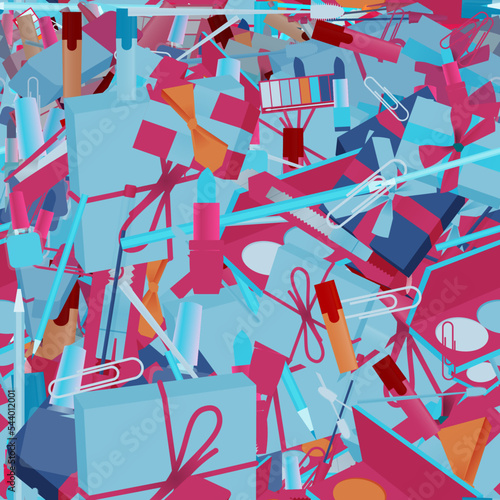 Background pattern abstract seamless design texture. Theme is about valentine, clip, maquillage, cosmetics, xmas, clerical, bureaucracy, cosmetology, ointment, christmas, ribbon, many, powder