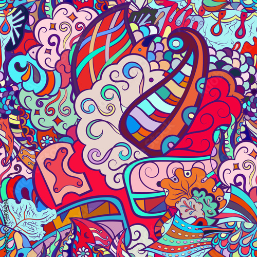 Tracery seamless pattern. Mehndi design. Ethnic doodle texture. Curved doodling background. Vector