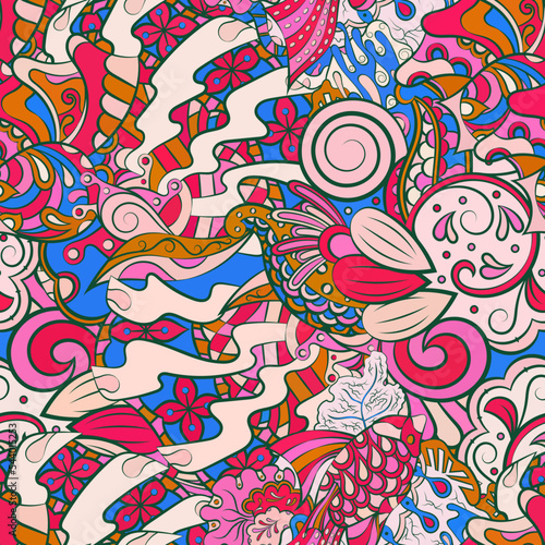 Tracery seamless pattern. Mehndi design. Ethnic doodle texture. Curved doodling background. Vector