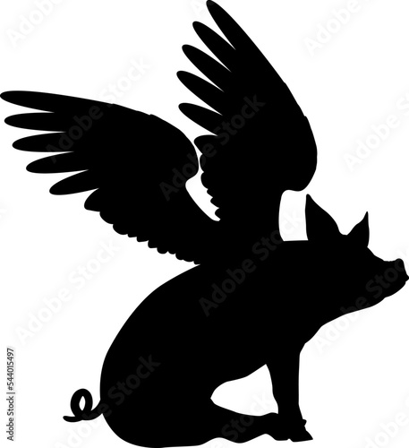 A flying pig with wings in silhouette from the saying pigs might fly