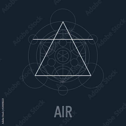 The symbol of the air, one of the symbols of alchemy. Vector alchemy symbols, line, triangle and circle symbols. Air magic element wicca. Sacred geometry magic sign futuristic vector design.