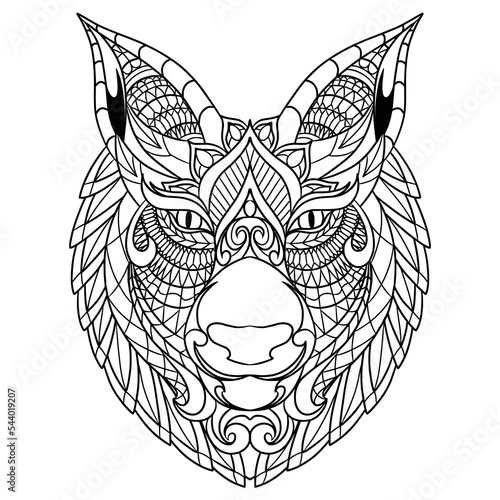 Wolf Mandala Zentangle Illustration in Lineal Style Coloring Book