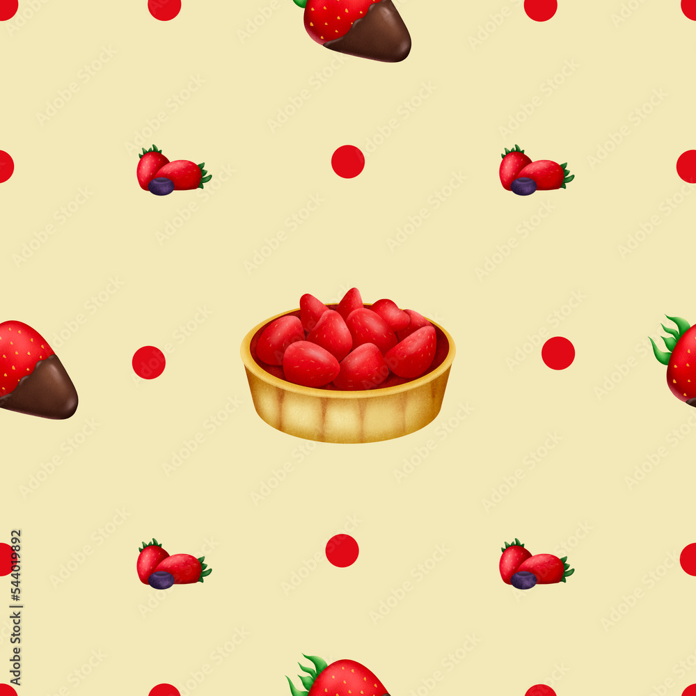 Strawberry sweets seamless pattern on yellow background Strawberry sweets seamless pattern on yellow background