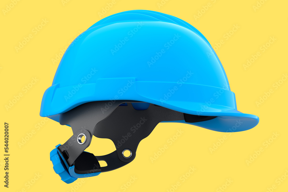 Blue safety helmet or hard cap isolated on yellow background Blue safety helmet or hard cap isolated on yellow background