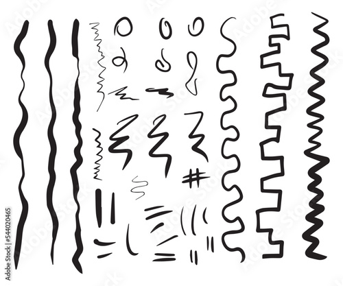 Abstract space fillers in the style of doodles, lines. Set