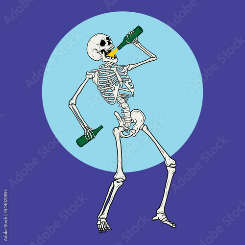 skeleton drunk a beer 
