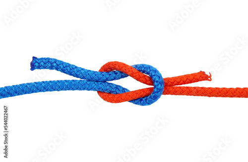 Square knot. Node with colored ropes