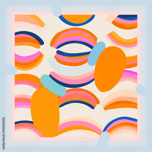 Modern abstract scarf design. Cute bright vector template for your design.