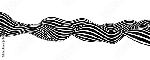 Abstract optical illusion wave. A flow of black and white stripes forming a wavy distortion effect. Vector Illustration.