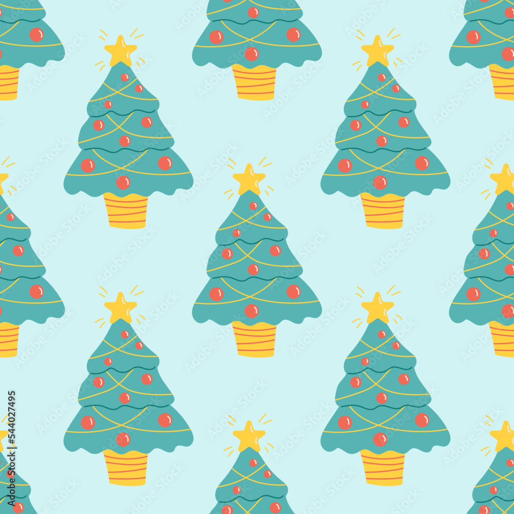 Christmas Tree Seamless Pattern. Christmas collection. Flat vector illustration