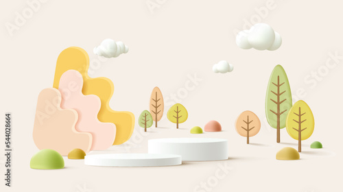 Round podium for product presentation in 3d creative composition.