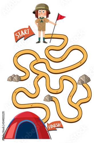Maze game template in camping theme for kids