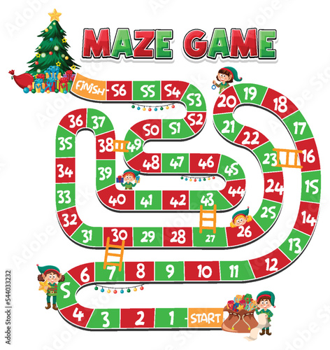 Maze game template in Christmas theme for kids