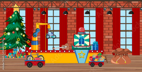A factory scene indoor Christmas theme