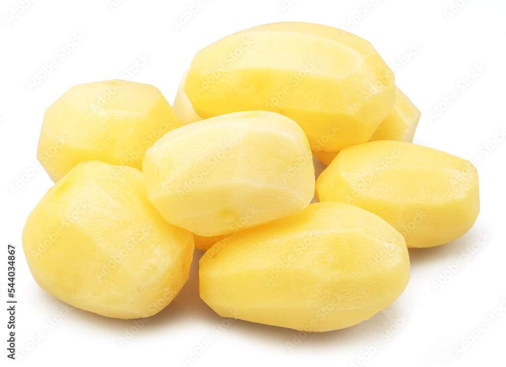 Peeled potato tubers isolated on white background. Peeled potato tubers isolated on white background.