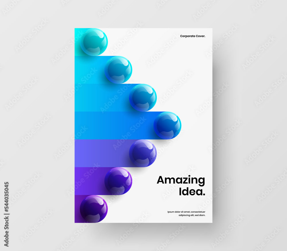 Clean leaflet design vector concept. Unique 3D balls company identity layout. Clean leaflet design vector concept. Unique 3D balls company identity layout.