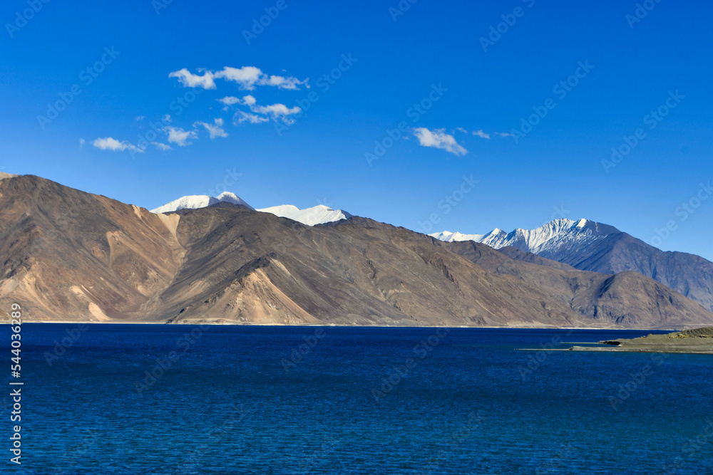 Pangong Tso or Pangong Lake is an endorheic lake spanning eastern Ladakh (India) and West Tibet situated at an elevation of 4,225 m.