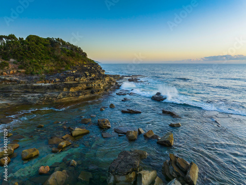 Aerial Sunrise Seascape at Rocky Inlet