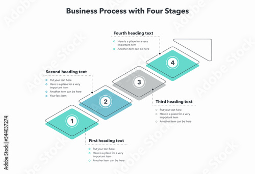 Modern business process template with four colorful stages. Flat infographic design.