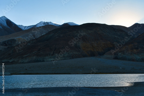 Pangong Tso or Pangong Lake is an endorheic lake spanning eastern Ladakh (India) and West Tibet situated at an elevation of 4,225 m.