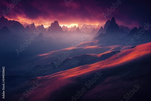 Breathtaking nature mountain landscape, 3d illustration © Marius
