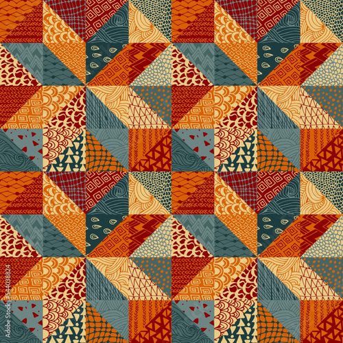Patchwork seamless pattern in ethnic style. Colorful print for home textile.