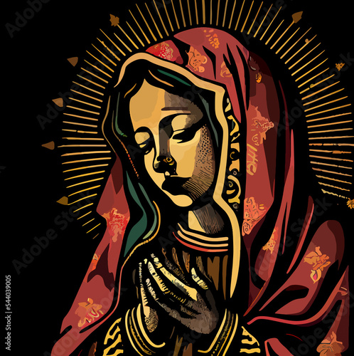 Print op canvas Caricature of the virgin of guadalupe, flat design