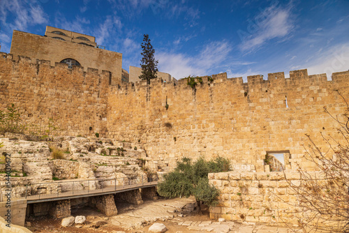 Archaeological site at the city wall surrounding the old town of Jerusalem, Israel photo