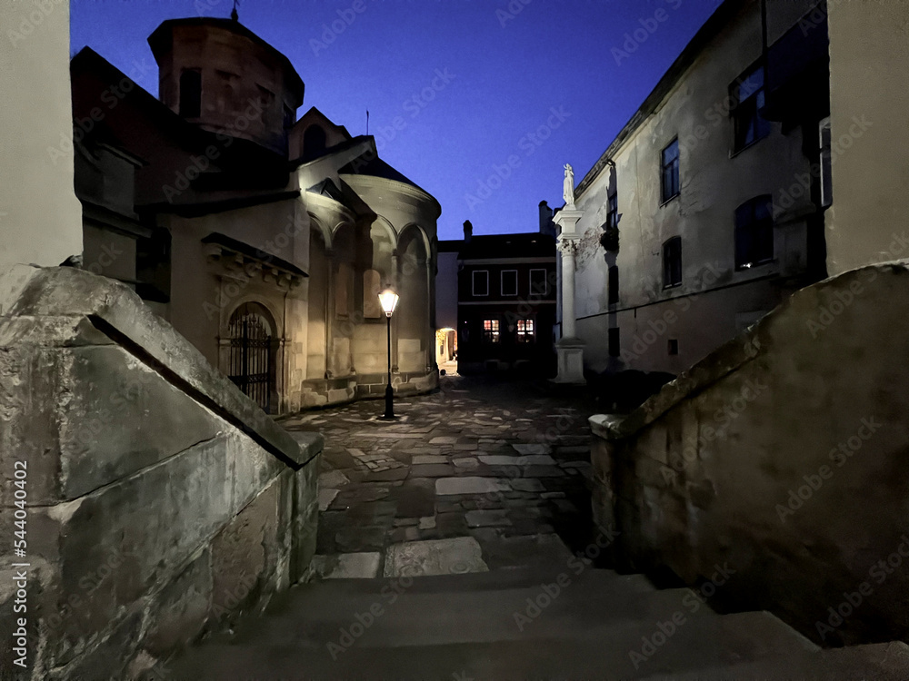 Perfect night cityscape of Lviv city in Ukraine in the autumn season