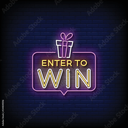 Neon Sign enter to win with brick wall background vector