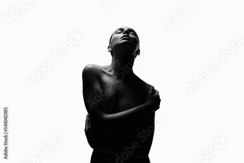 Nude Woman silhouette. Beautiful Naked Body Girl photo