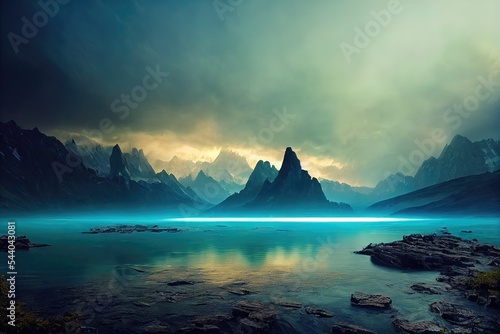Breathtaking nature mountain landscape, 3d illustration © Marius