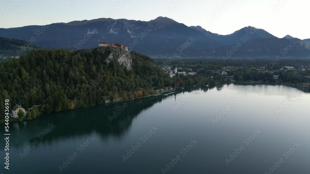Autumn on Lake Bled looking towards Bled Castle. Shot on DJI. Autumn on Lake Bled looking towards Bled Castle. Shot on DJI.