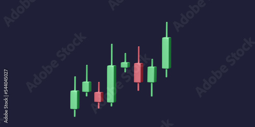 Stock exchange 3D chart. Render of candle stick diagram. Finance investment and success business strategy