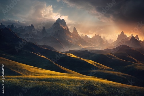 Breathtaking nature mountain landscape, 3d illustration